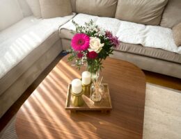 cozy living room with elegant floral arrangement